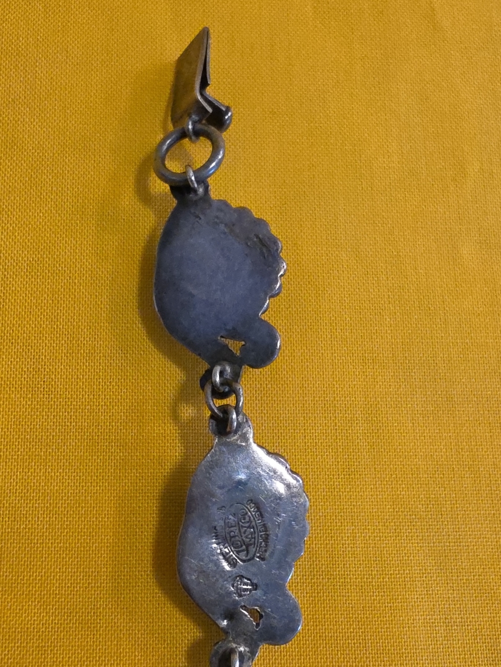 Vintage Mid-Century Mexican Silver Bracelet ▪︎ Blue & Green Glass Cabochons - Picture 9 of 14